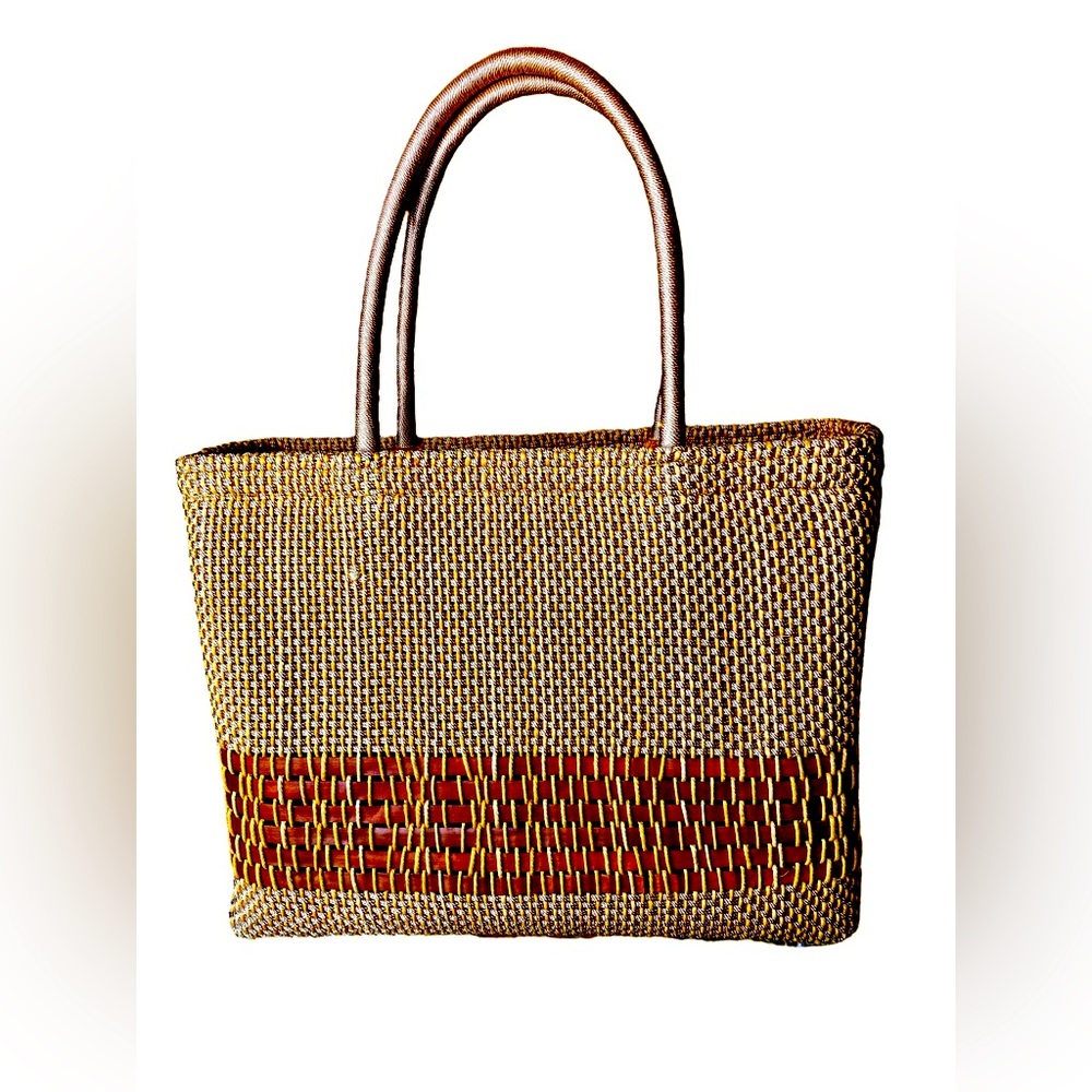 TKE SAK raffia woven blend large tote hand made